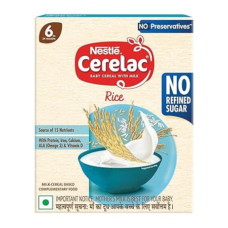 CERELAC Baby Food Cereal | No Refined Sugar | Rice for 6 to 24 Months Baby | Omega 3 Iron Protein Calcium Vitamin D for Babies | Instant Cereal | 300g
