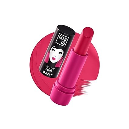 Elle 18 Color Pops Matte Lipstick, Deep Pink, Moisturising Bullet Matte, with Vitamin E, Highly Pigmented, Infused with Jojoba Oil and Shea Butter  4.3 g