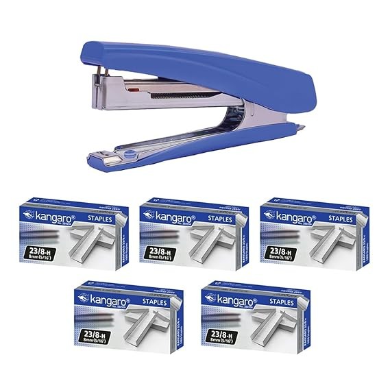 Kangaro Desk Essentials HD-10D & 10/1M Staples Combo | Standard Stapler with Quick Loading Mechanism | Sturdy & Durable for Long Time Use | Color May Vary, Pack of 1