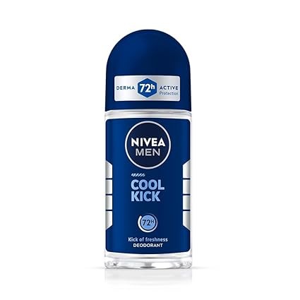 NIVEA MEN Deodorant Underarm Roll On, Cool Kick| 72 H Anti-Perspirant Protection| Long Lasting Freshness with cooling mint Extracts | 0% Alcohol | Dermat Approved| 50ml