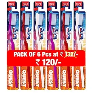 Ajay Quest manual toothbrush for adults (Pack of 6 Pcs) Hard,Multcolor