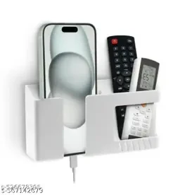 Brazilian Multifunctional Wall Mounted Mobile Holder with Remote Control Storage  (White)