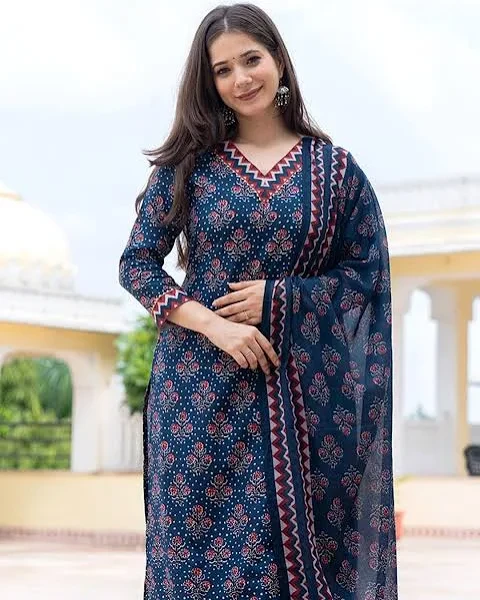 KALINI Floral Printed Straight Kurta With Trousers & Dupatta