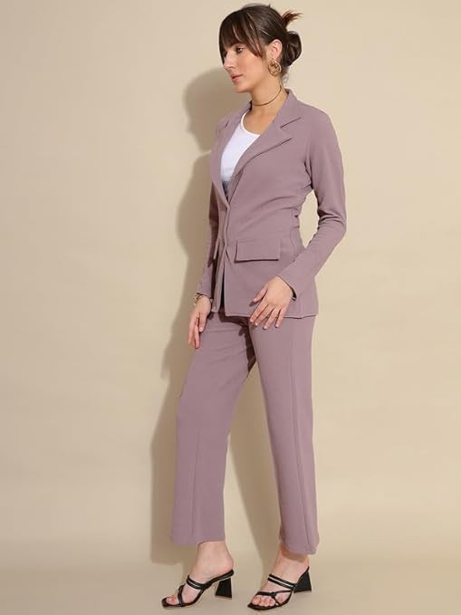 Selvia Co-ord Set for Women|Collared Neck Co-ord Set for Women| Blazer and Trouser|Solid Co-ord Set|Coat and Pant|2 Piece|Formal Co-ord Set for Women| Lycra Co-ord Set