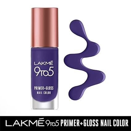 LAKMÉ 9 To 5 Primer + Gloss Glossy Finish Nail Colour, Purplemagic, 6 Ml
