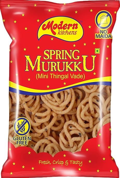 Modern Kitchens Spring Murukku – 150g | Gluten-Free, No Maida, Crispy & Delicious | Made with Rice, Tapioca, Urad Dal, Sesame & Cumin Seeds | Healthy Indian Snack