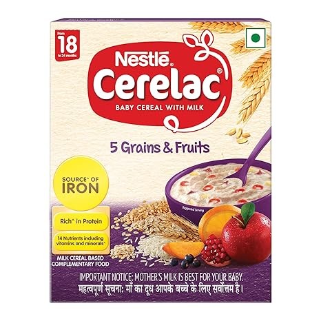 CERELAC Baby Food Cereal | 5 Grains & Fruits for 18 to 24 Months Baby | Source of Iron & Protein | Instant Cereal | 300g