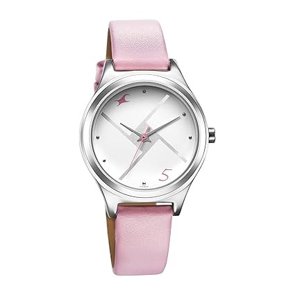 Fastrack Stunners Analog Silver Dial Pink Leather Strap Watch for Girls - NS6152SL08