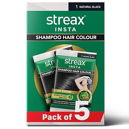 Streax Insta Shampoo Hair Colour for Women and Men Natural , Natural Black