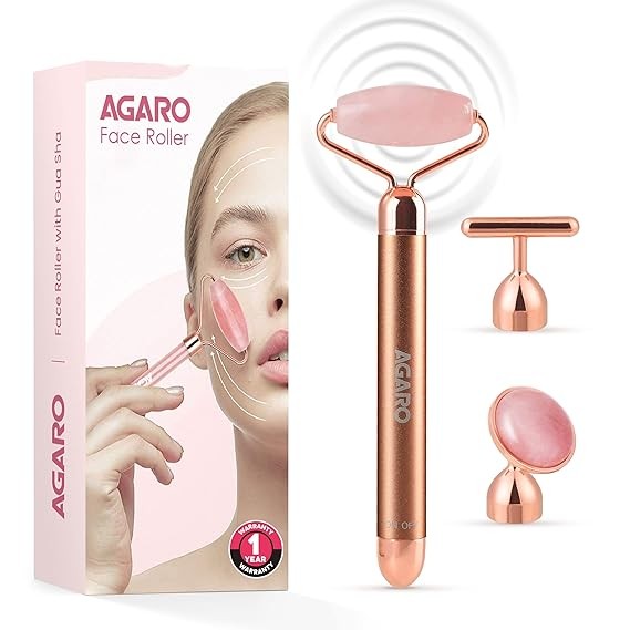AGARO 33600 3-In-1 Electric Rose Quartz Face Roller Massager  (Rose Gold)