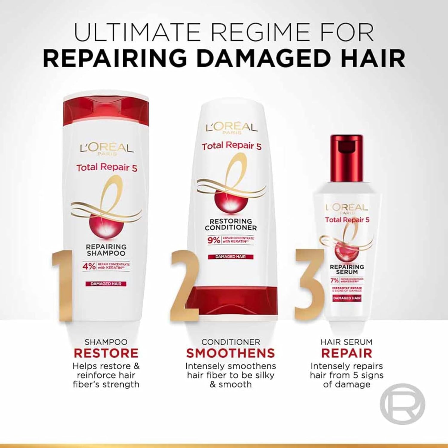 L’Oréal Paris Shampoo, For Damaged And Weak Hair, With Pro-Keratin + Ceramide, Total Repair 5, 340Ml