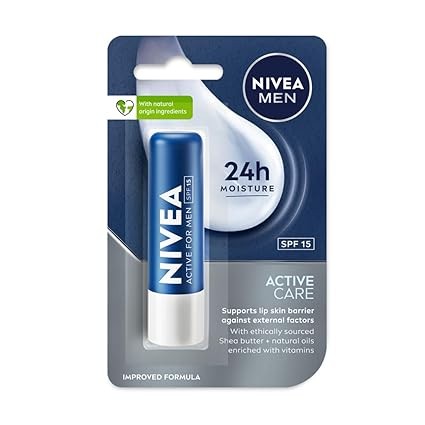 NIVEA MEN Active Care 4.8g Lip Balm|24 H Melt in Moisture Formula|Natural Oils|Nourished Lips,4.8 g (Pack of 1)