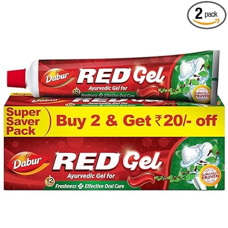 Dabur Red Gel Ayurvedic Toothpaste - 300g (150g x 2, Pack of 2) | Reduction in Bad Breath, Plaque & Gingivitis | Freshness with Protection | For Healthy Gums & Effective Dental Care