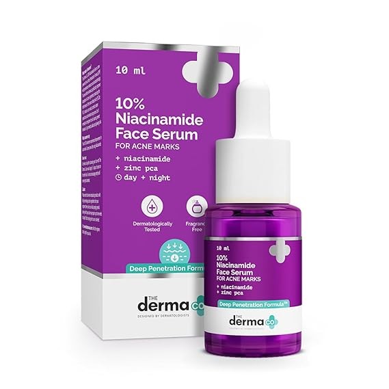The Derma Co 10% Niacinamide Serum with 2% Zinc, Powered by Deep Penetration Formula™ | Fades Acne Marks, Controls Oil & Reduces Dark Spots | 10 ml