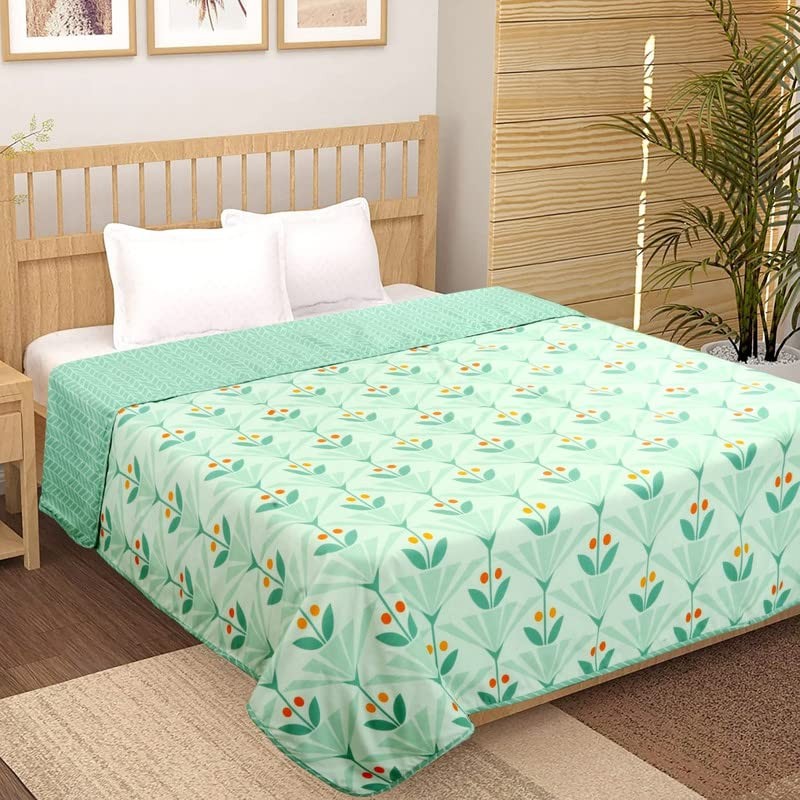 BSB HOME Pure Cotton 120 GSM Reversible Soft Lightweight Printed Double Bed Blanket/AC Dohar/Skin Friendly Dohar-220x230 cm-Light Green