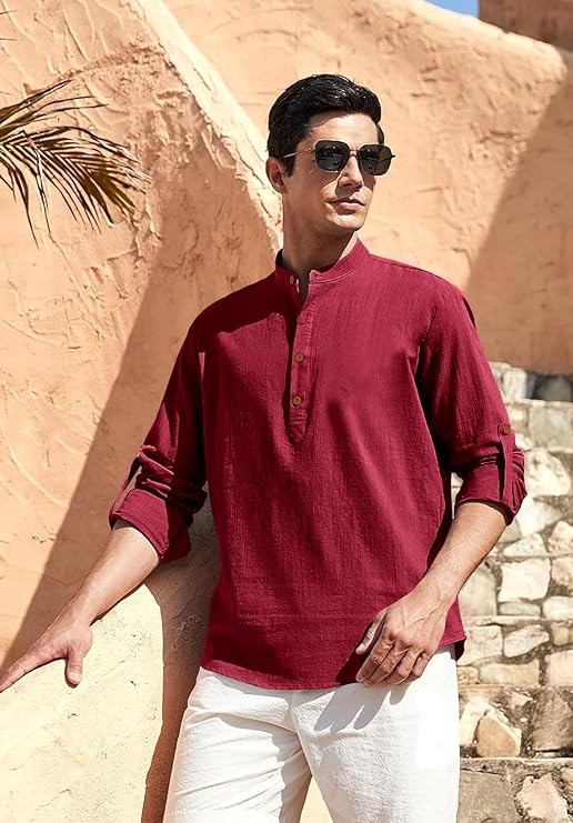 Fifth U Men's Kurta || Chinese Collar Long Sleeves || Short Kurta for Men || for Festival || Function || Occasion Wear Fancy Kurta for || Straight Hip Length Kurtas || Best Gifts for Men