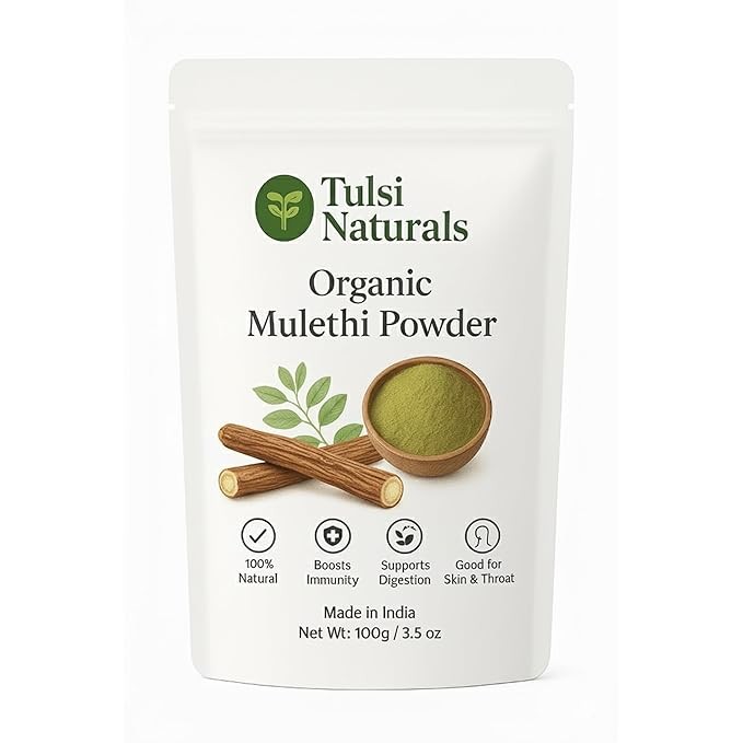 Tulsi Naturals Mulethi Powder 100g | Pure Ayurvedic Licorice Root for Skin Glow, Hair Health, Digestion & Immunity | Natural Herbal Supplement for Face, Hair & Wellness