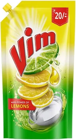 Vim Dishwash Liquid Gel Lemon, With Lemon Fragrance, Leaves No Residue, Grease Cleaner For All Utensils, 900 ml Refill Pouch