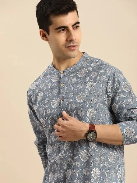 Anouk Men's Floral Printed Straight Kurta